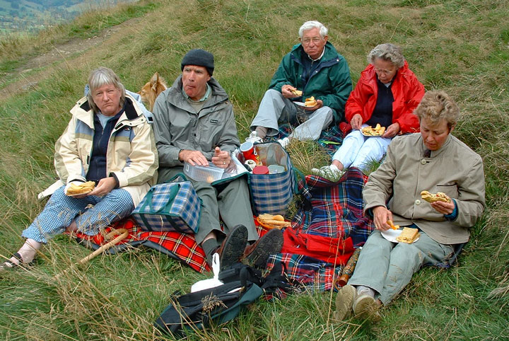 Picnic time: Gill, John, Phil, Bobs and Chris