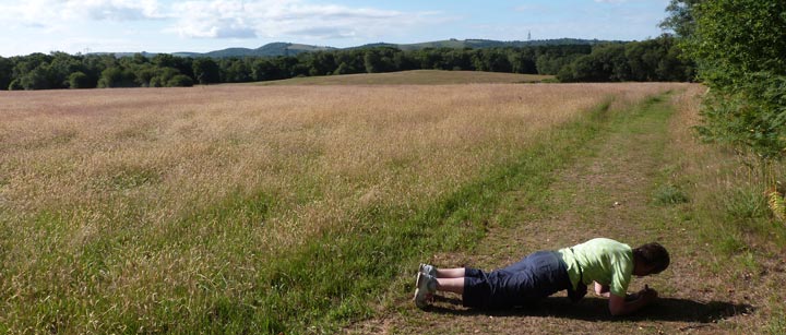 Don't worry - she hasn't collapsed! She thought our Deer Farm South walk would be a good opportunity to do the plank!